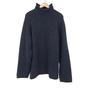 VTG 90s J. CREW Solid Gray Wool Knit Roll Neck Sleeves Hem Pullover Sweater L